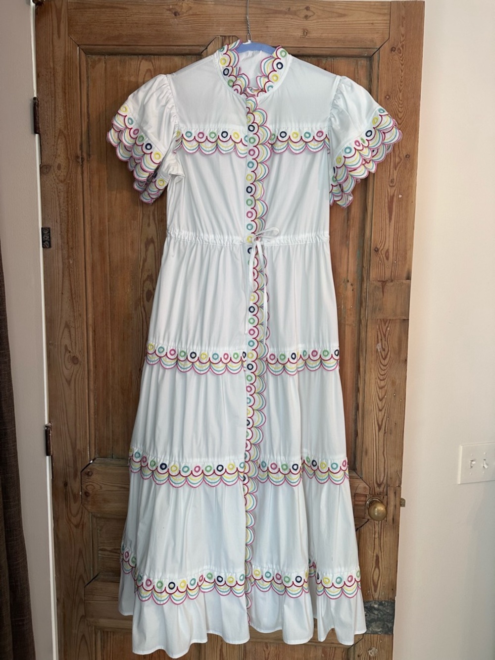 CeliaB White Midi Dress with Multicolor Scallop Trim - perfect for Easter!